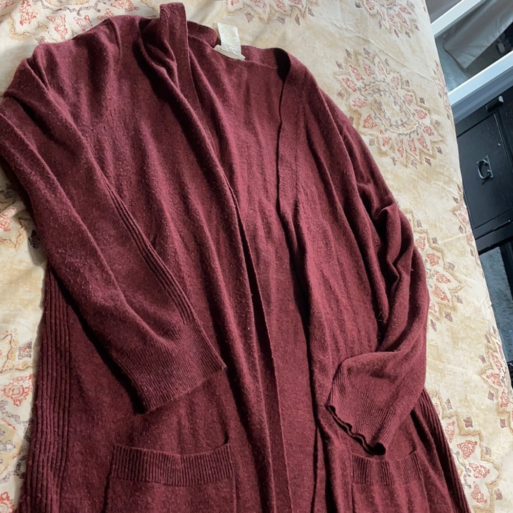 Full length maroon cardigan